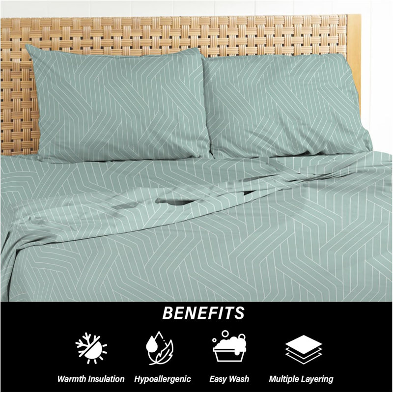 100% Cotton Standard Sheet Set, Geometric, Teal, King (264 x 264cm)