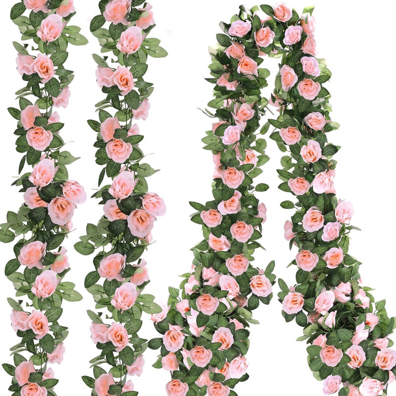 Paquet de 4, 32 pieds, fleurs artificielles, roses, vignes, roses, fausses vignes, fleurs, articles de fête