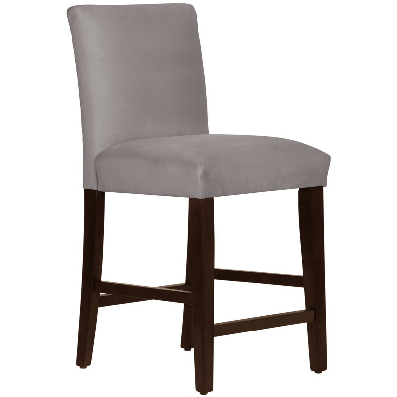 Hadrien Bar & Counter Stool, Counter Stool (26" Seat Height), Espresso, Classic Steel Grey Performance Velvet
