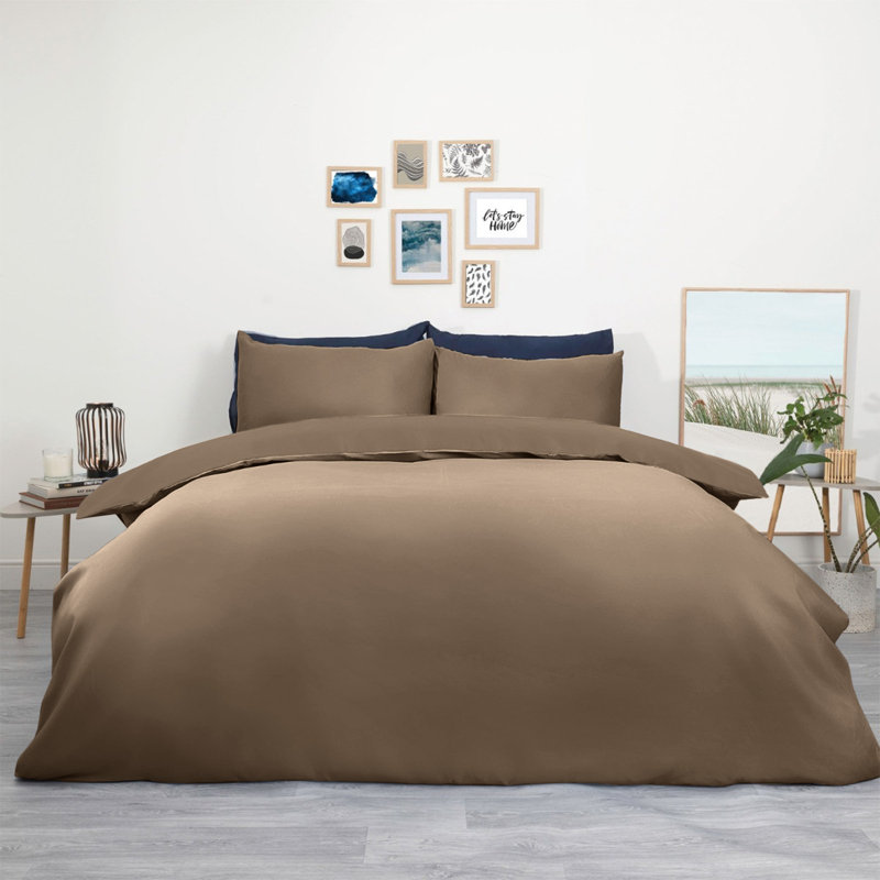 Microfiber No Pattern Duvet Cover Set with Pillowcases Included, Beige, Double Duvet Cover + 2 Standard Pillowcases