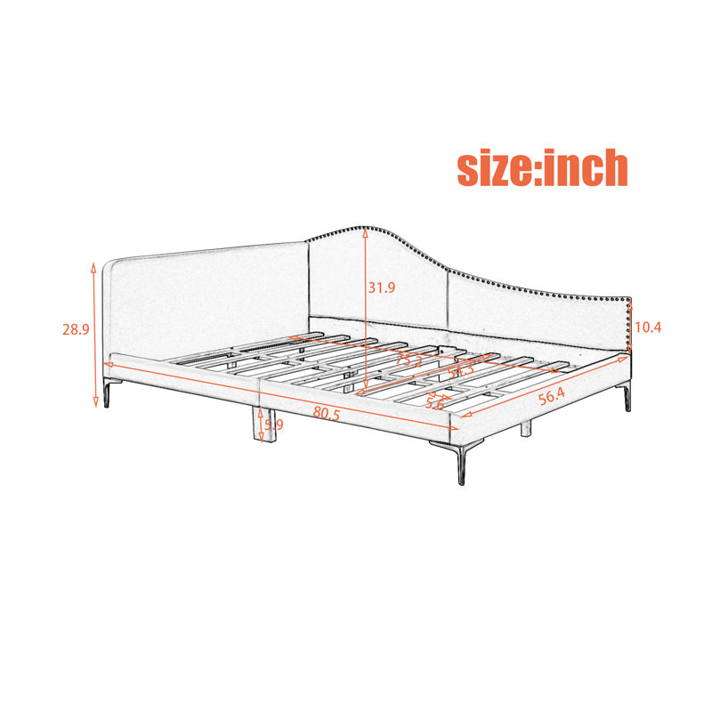Lit plateforme tapissier Kirstynn, gris, Double