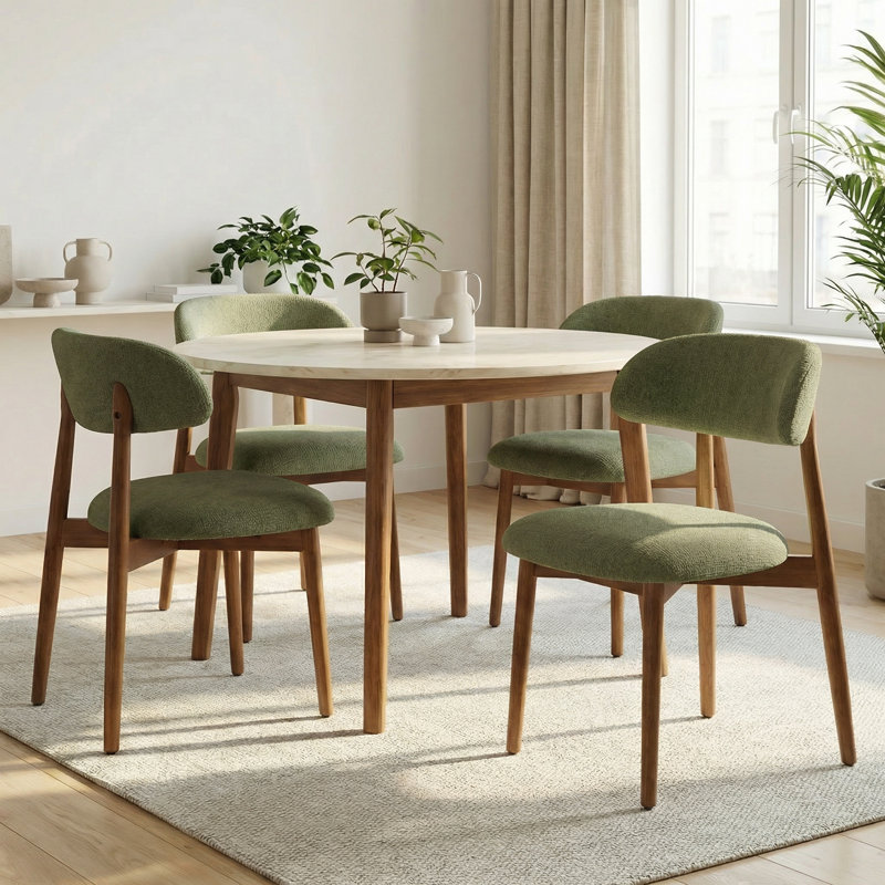 Upholstered Solid Wood Dining Chair Side Chair, Green