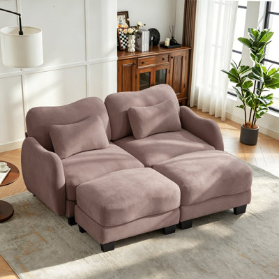 Canapé modulaire en chenille 70,8 po avec coussin et repose-pieds mobile