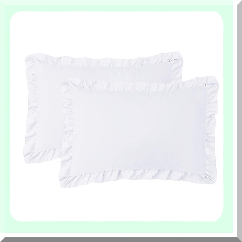 RuffleEdge Pillow Shams - 2 Pack Brushed Microfiber Cases for Bedding. Envelope Closure, 20x26 inches, White.