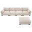 Canapé modulaire de 130 po en forme de L avec table pliante et port double, poches de rangement latérales, 2 coussins d'accoudoirs, repose-pieds à mouvement libre, mousse haute densité, chenille, 5 sièges-592881076