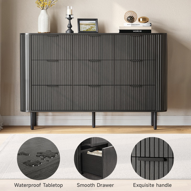 Foye 9 Drawer 52.7" W Double Dresser, Black