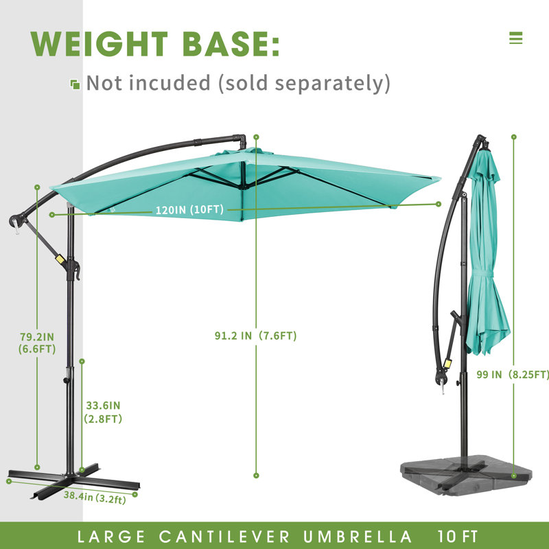 Parasol en porte-à-faux 120 po Ersheen, Turquoise