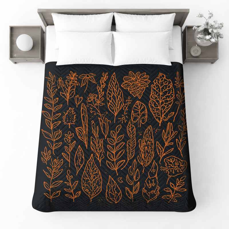 Couvre-lit matelassé orange Botanical Illustration, Grand lit