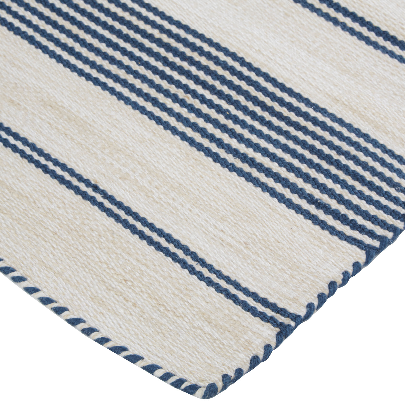 Perci Navy Hand-Woven Striped Rug, Rectangle 2' x 3'