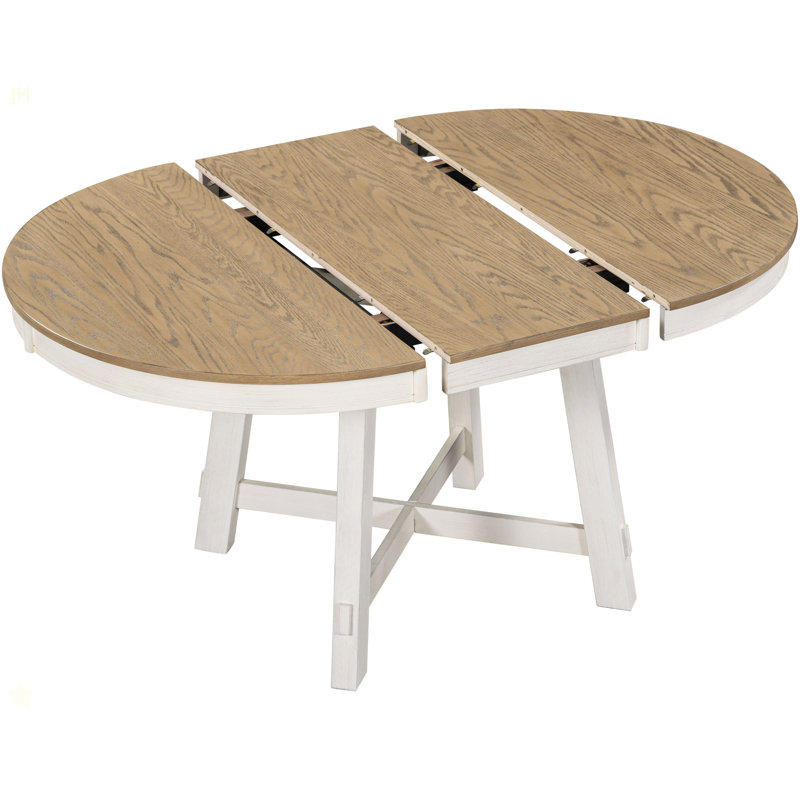 Table de salle à manger extensible Farmhouse, Bois de chêne naturel, Blanc antique