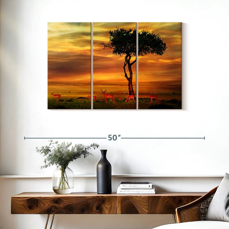 African Impalas At Sunset, 24" H x 38" W