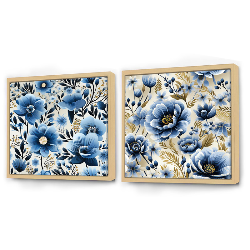 Heise - Ensemble de 2 collages floraux carrés, H 16 po x l 33 po, Cadre flottant brun