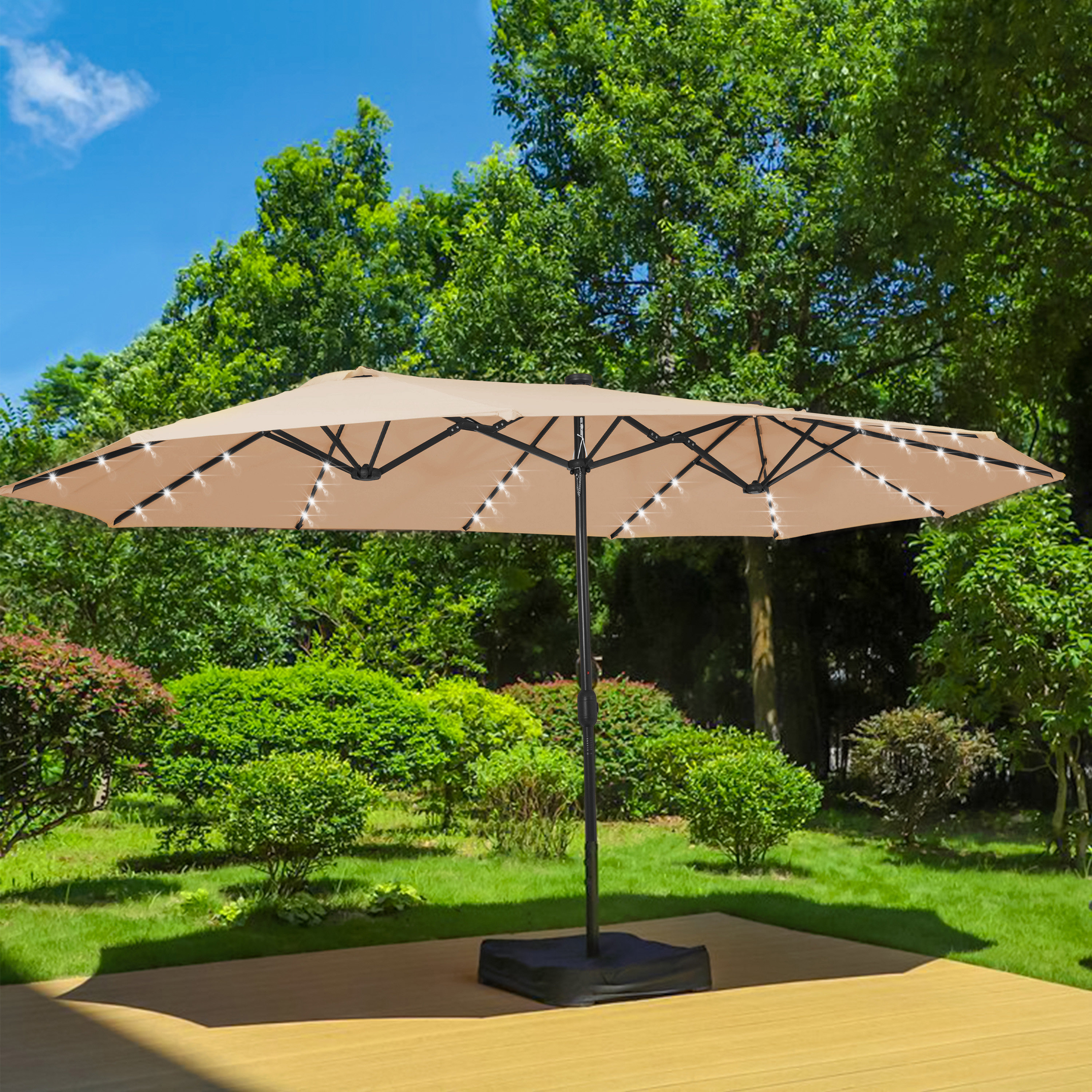 Arlmont & Co. Sirli 15' x 9' Rectangular Lighted Market Umbrella ...
