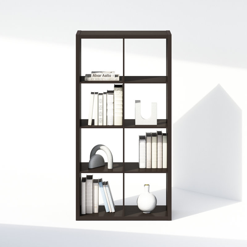  Organisateur de rangement simple à dossier ouvert, étagère sur pied, 8 cubes, chêne foncé