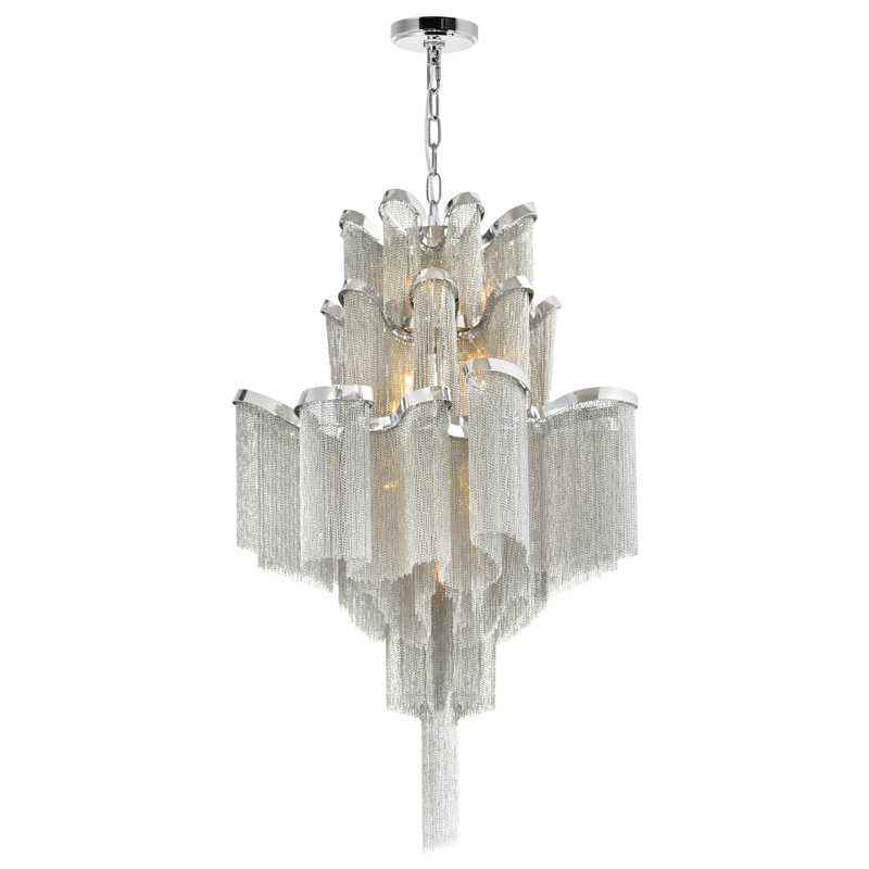 24'' Chrome Chandelier, 16-Light for Foyer with E12 Bulb Base – Tiered Crystal Design, LED Compatible