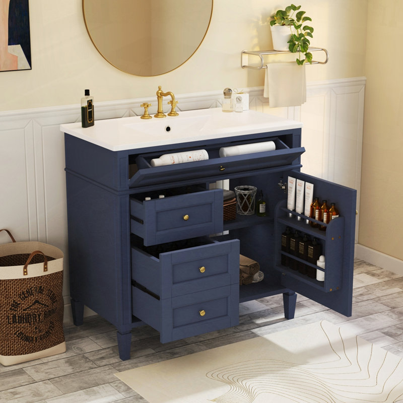 Meuble-lavabo de salle de bain avec lavabo supérieur, Bleu