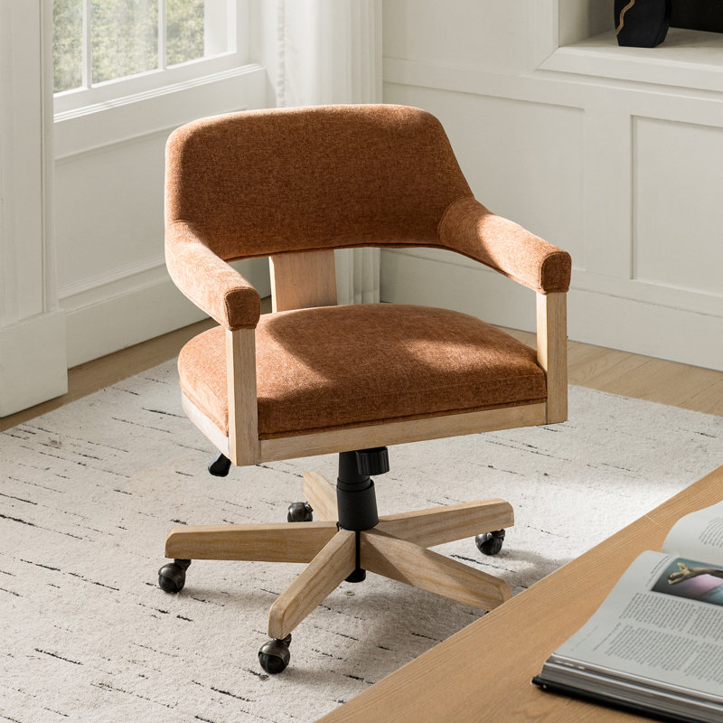 Ackeron Ocean Modern Farmhouse Solid Wood Simple Assembly Swivel Office Chair with Tilt Function, Caramel