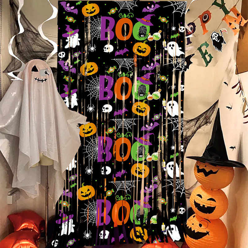 Koblieu, impression d'Halloween, citrouille, fantôme, pluie, rideau de soie, maison fantôme, décoration de fête, décoration de fond