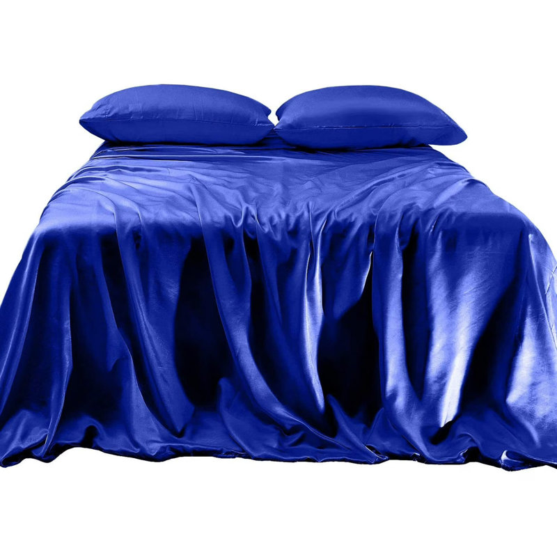 Elegant Comfort Luxurious 4-Piece Silky Satin Sheet Set, Skin And Hair Friendly, Wrinkle, Fade, Stain Resistant With Deep Pockets Fitted Sheet, Cooling Soft Satin Sheet Set