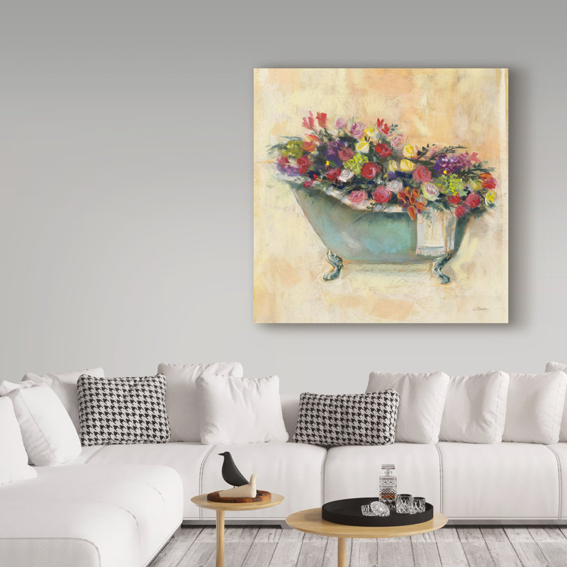 « baignoire bouquet i », reproduction de peinture à l’acrylique sur toile tendue, H 14 po x l 14 po x P 2 po