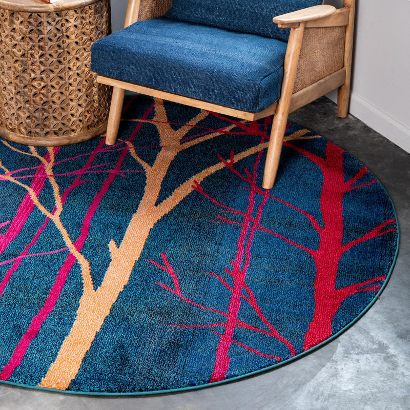 Glenarden Washable Abstract Indoor Rug, Round 6'1"