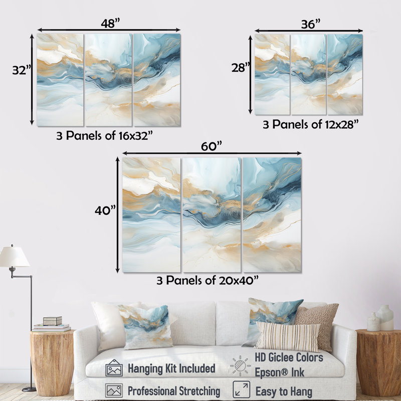 Ensemble de salon Blue Storm, H 28 po x l 36 po x P 1 po, Toile tendue