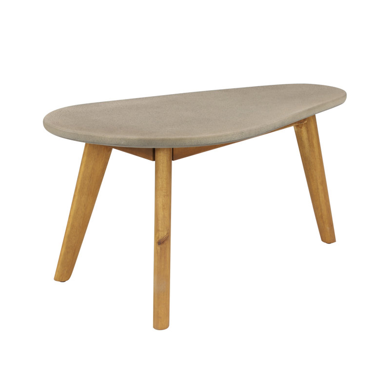 Romanita Polyresin Concrete Inspired Angled Oval Gray Outdoor Accent Table with Brown Tapered Wood Legs