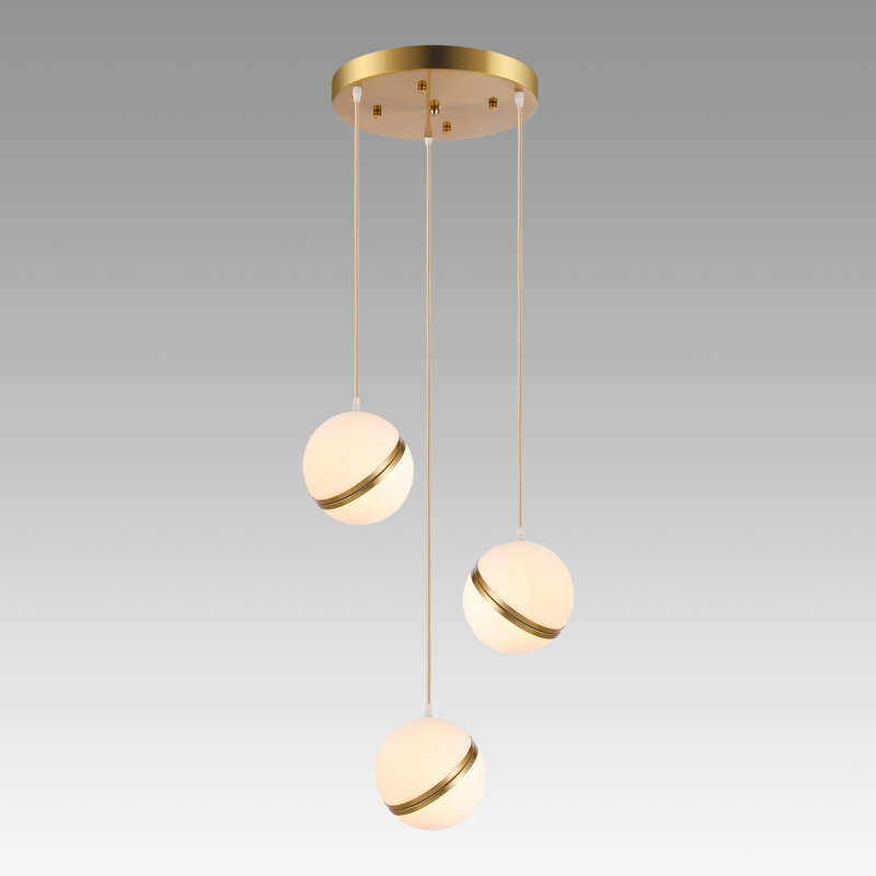 Mini-luminaire suspendu sphère en verre opale 3 lumières 3 lumières, Doré