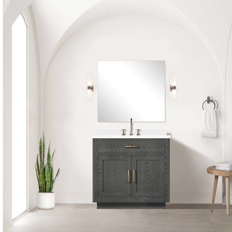 Meuble-lavabo simple en chêne noir - 36 po L, 22 P, comptoir en quartz, 34 miroirs, fermeture en douceur, l 36 po x P 22 po, bois massif