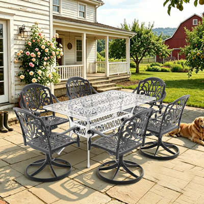 Ensemble de 6 fauteuils pivotants de jardin avec coussins bruns et structure en aluminium moulé