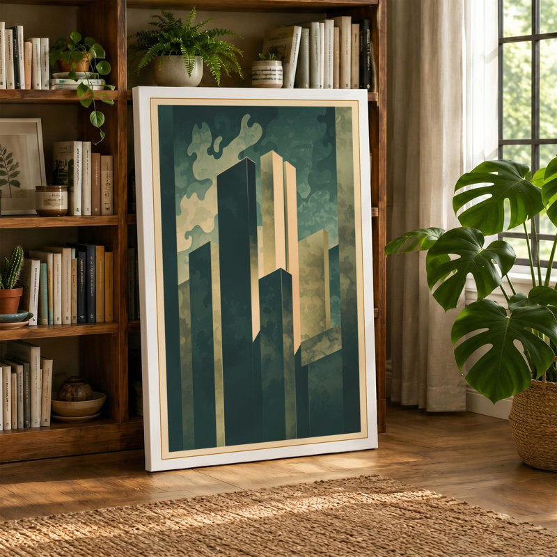 Figure at the Edge Art Deco - Wrapped Canvas, 18x12 - 45.7 x 30.5 cm, Sage Border