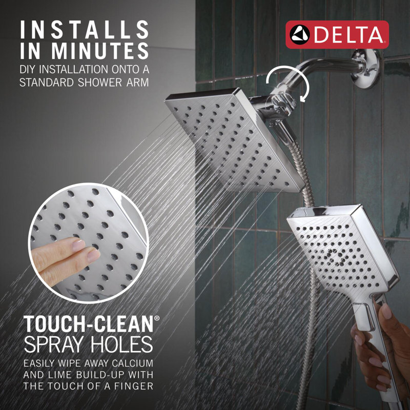 Square 2-in-1 Dual Shower Head with 5-Setting HandHeld Spray 1.75 GPM Chrome, Chrome
