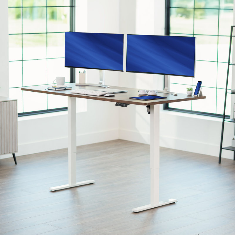 VIVO Single Motor Electric Desk with Push Button Memory Controller, 48.5" H x 71" W x 36" D, Vintage Brown/White