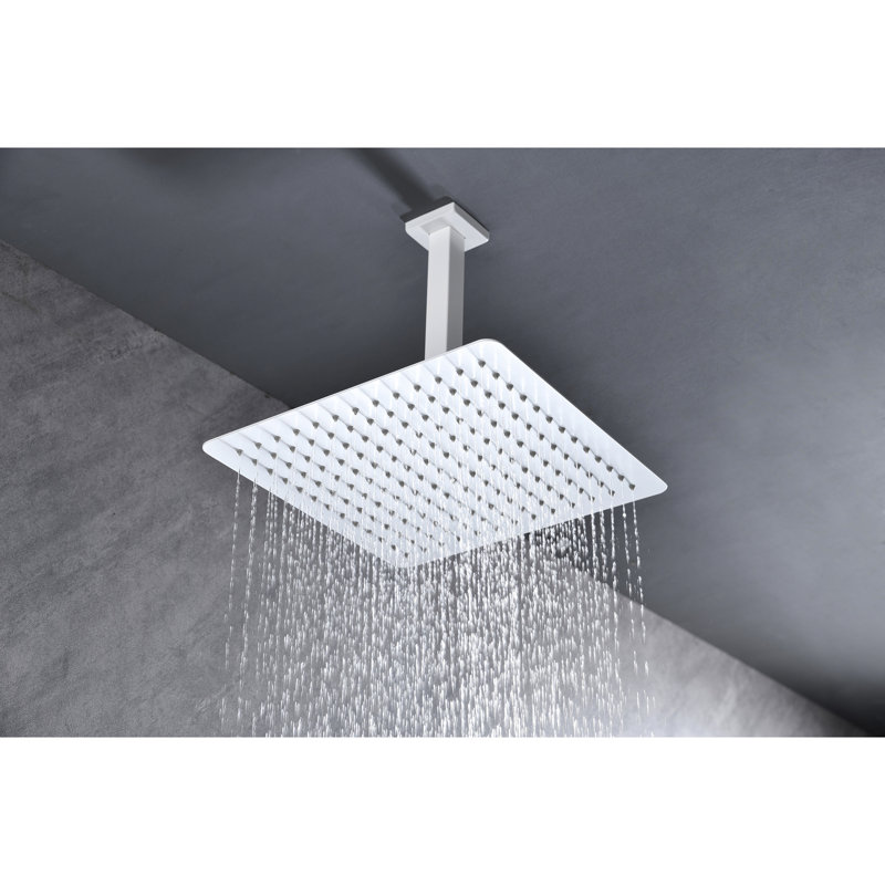 High Rain Showerhead - Bathroom, Stainless Steel, Water Saving, Self-Cleaning White Shower Head Bathroom Steel Saving Rainfall