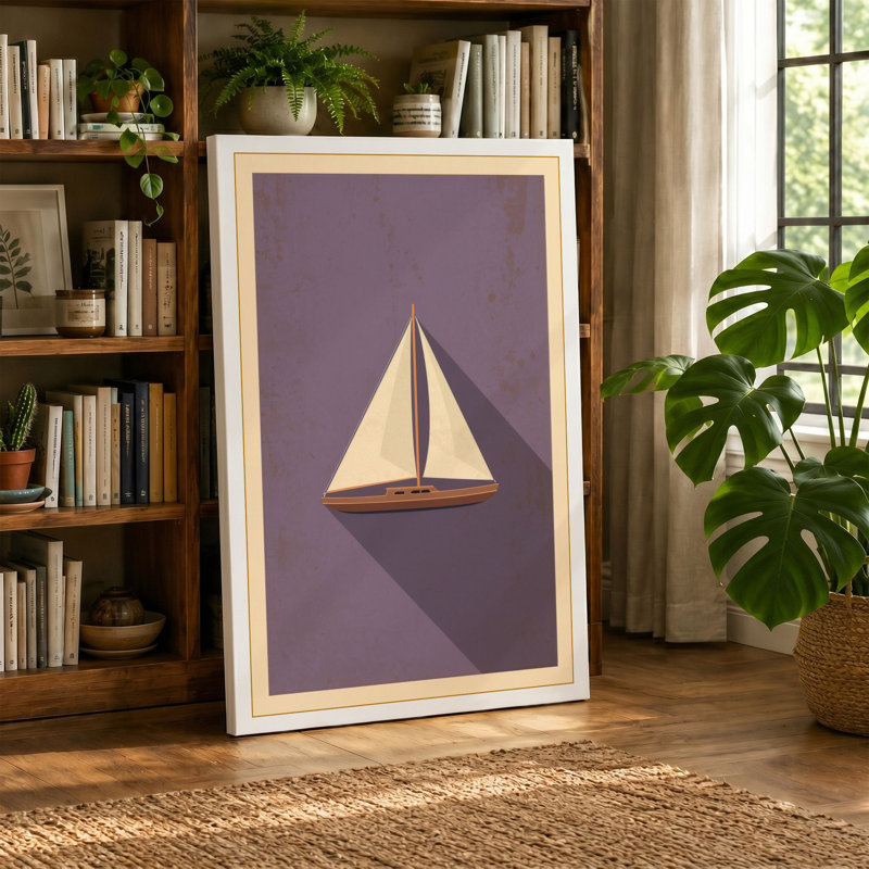 Geometric Sailboat Minimalist - Wrapped Canvas, 24x16 - 61.0 x 40.6 cm, Cream Border