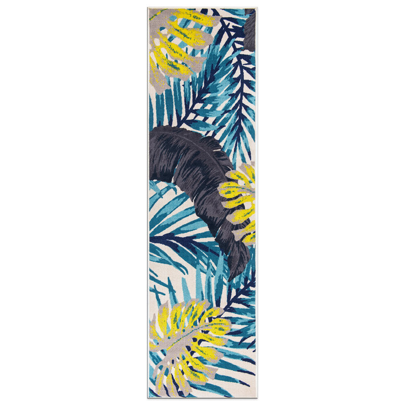 Contemporary Tropical Floral Leaves Non Slip Area Rug, Runner 1'10" x 7'