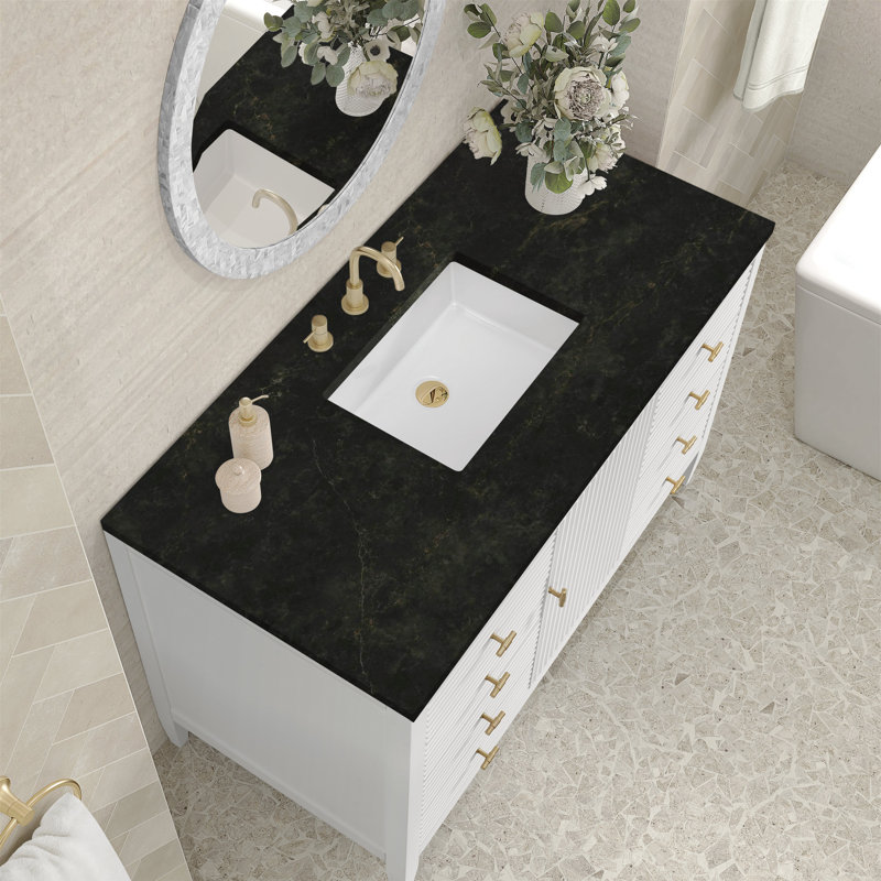 48 in. Handmade Single Vanity, Bright White, Phantome Eclos, 8" Widespread