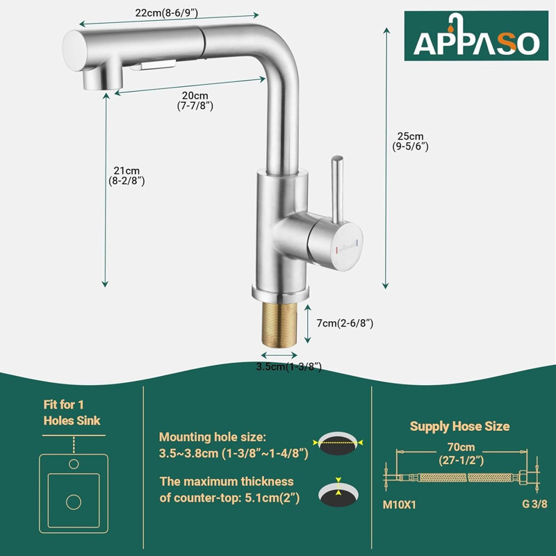 APPASO Pull Out Kitchen Faucet, Brushed Nickel