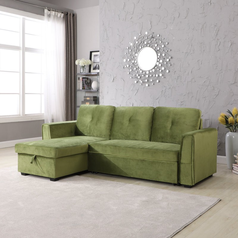 Pancoast 91" Wide Velvet Reversible Sleeper Sofa & Chaise, Green Velvet