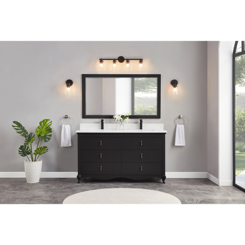 60" Solid Wood Sink Vanity  With 1' Artificial Stone Top, Tricon Black
