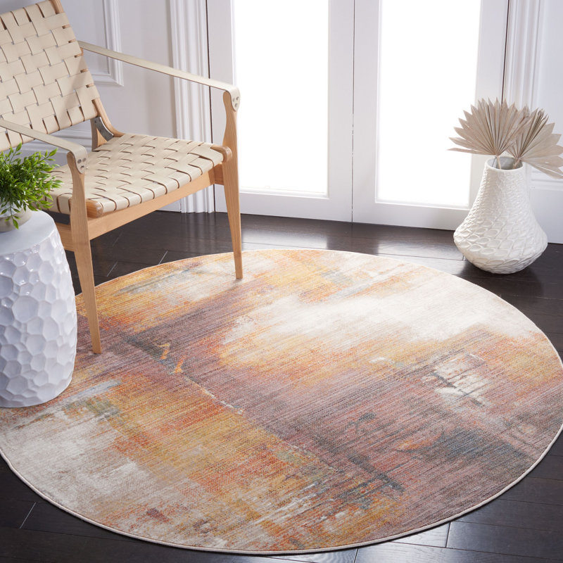 Tapis abstrait rouille / doré, Rond 5 pi