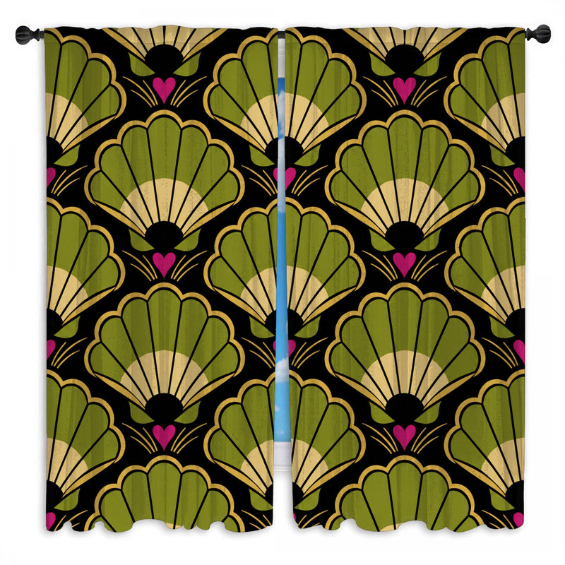 Rideaux de fenêtre Green Art Deco Shells, 80in x 82in - 2 panels, Room Darkening