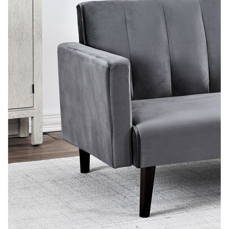 Canapé-lit convertible 1 place en futon de 183 cm (72 po) avec cadre en bois massif, capitonnage à canaux, gain de place, revêtement en velours doux au toucher, idéal pour les dortoirs.