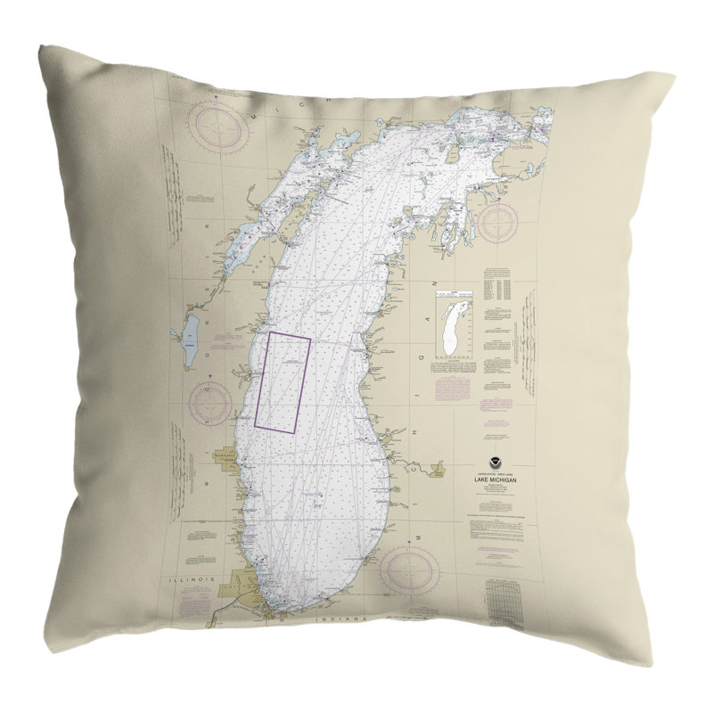 Oreiller de carte nautique Lake Michigan, MI