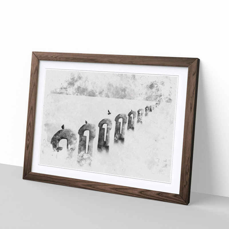 Perched Pigeons - Framed Print, 24cm H x 33cm W x 2cm D, Walnut Framed