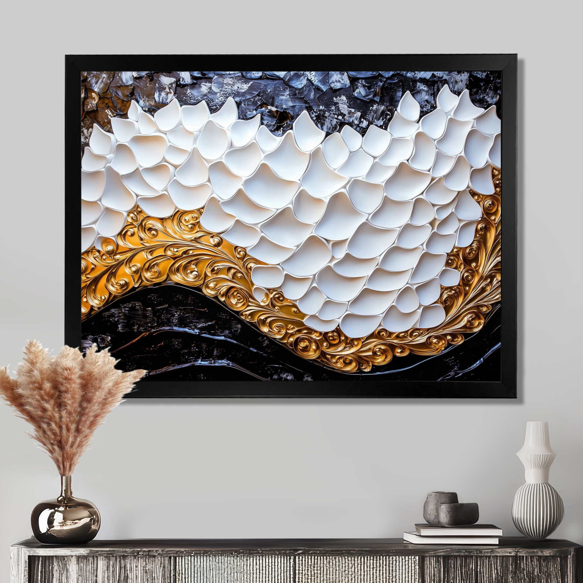 House of Hampton Cubic Wave White And Golden Underwater I - Abstract ...
