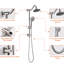 Système de pomme de douche double en nickel brossé avec hauteur réglable, pluie de 6 pouces et poche en nickel, pour un look élégant