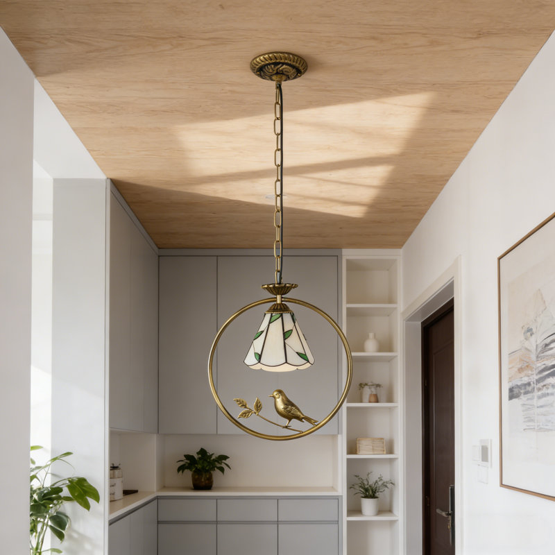Lustre suspendu à 1 lumière de style oiseau Tiffany
