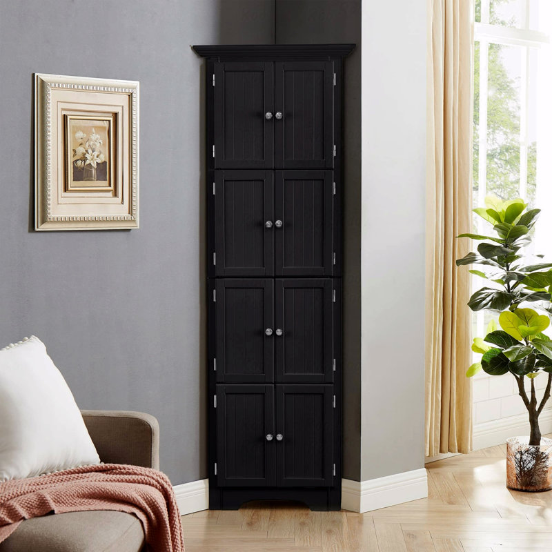 Armoire de rangement haute avec portes et 4 tablettes, Noir