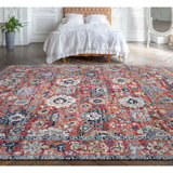 Hand Knotted Wool Area Rug in Rust